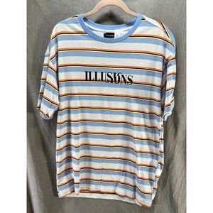 Pacsun Illusions Shirt Adult‎ Small Blue White Striped Short Sleeve Tee Mens.
